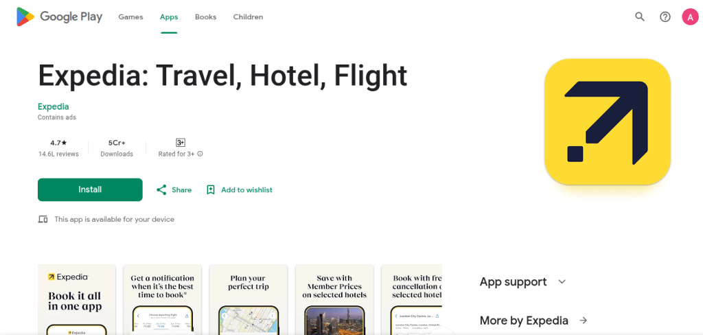 Expedia App: cheap international flights